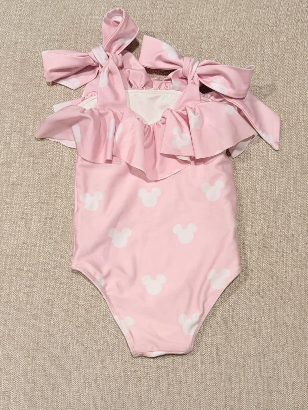 3T Cecil and Lou Mickey pink and white ruffle one piece swimsuit and towel set